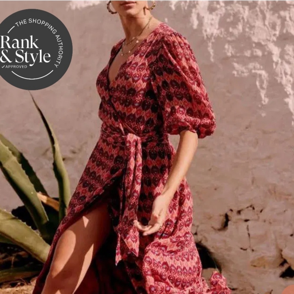 Sezane Calypso Ikat Bordeaux Spring/Summer Maxi Wrap - Size 38